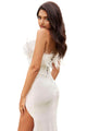 Bridal Gown 2025 Strapless Feather Detailed Elegant Wedding Dress - Prom