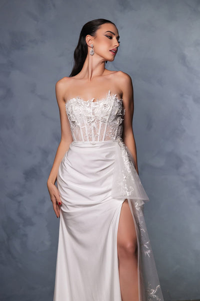 Bridal Gown Wedding High Slit Sheath Strapless Dress By May Queen MQ2072 - IVORY / 4 - Dress