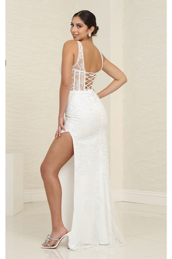 Bridal Gown Wedding Sleeveless V-Neck Long Sheath Dress By May Queen MQ2102 - Dress