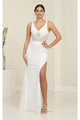 Bridal Gown Wedding Sleeveless V-Neck Long Sheath Dress By May Queen MQ2102 - IVORY / 4 - Dress