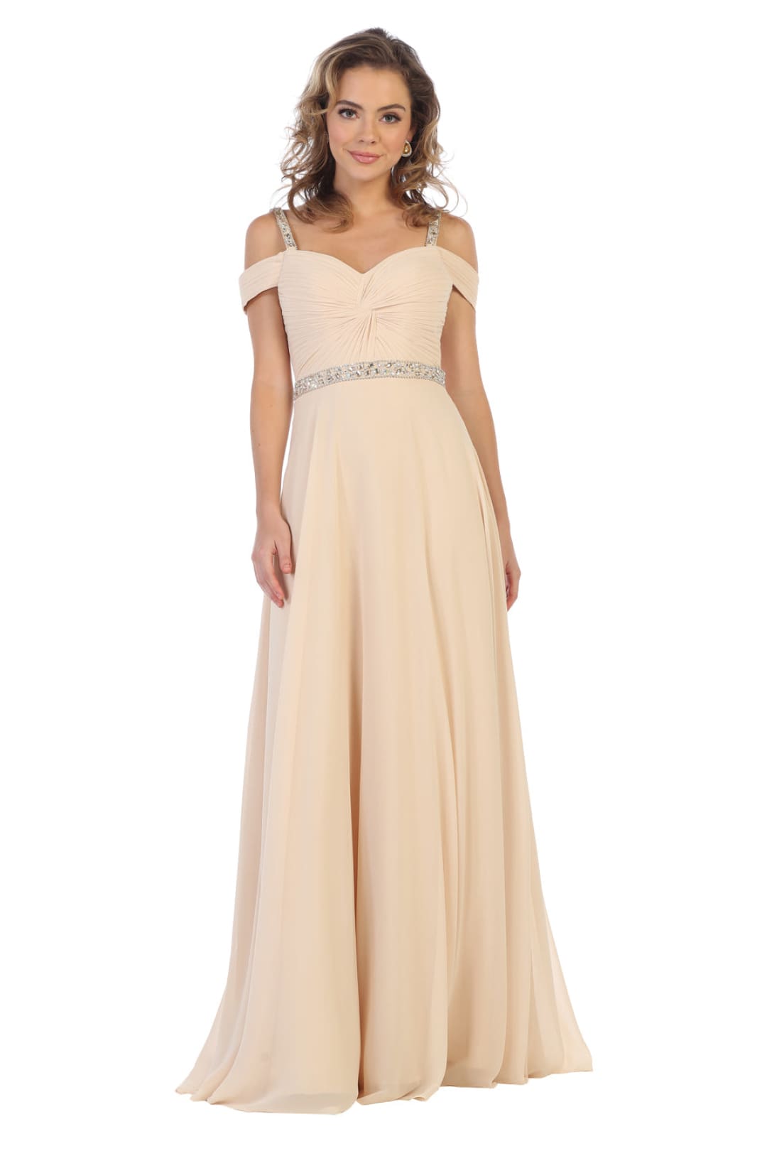 Bridesmaid Dresses Cold Shoulder Long Formal Evening Gown by MQ1515 - Champagne / 4 - Dress