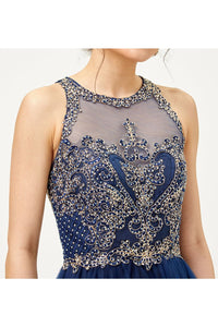 Bridesmaids Embroidered Dress - NAVY / 6