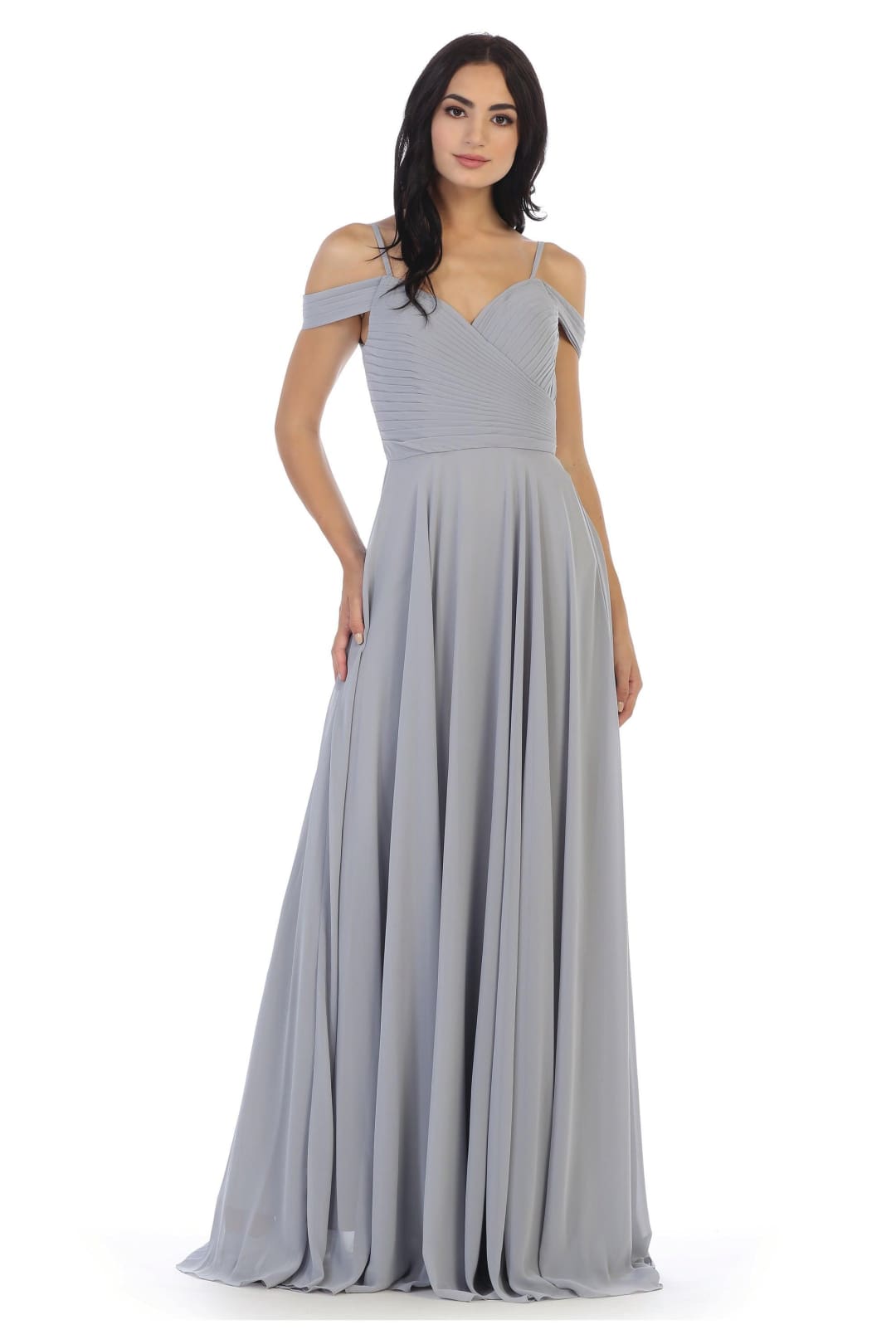 Bridesmaids Pleated Chiffon Long Dress - The Dress Outlet