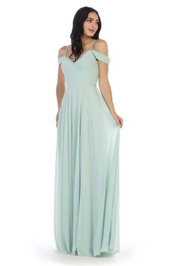 Bridesmaids Pleated Chiffon Long Dress - The Dress Outlet