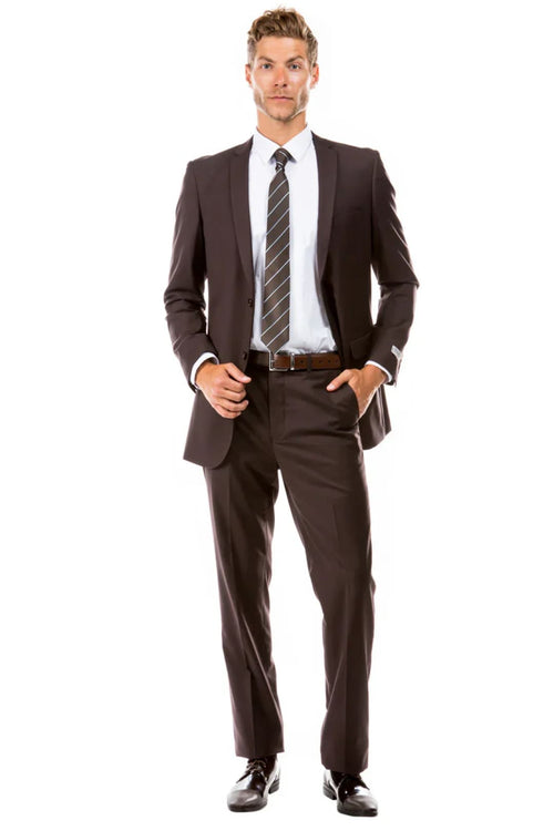 Brown Groomsmen Suit for Men & Boys - Perfect for Weddings + Free Tie - Brown / 34Short - Suits