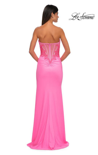 La Femme 32981 Strapless Lace Applique Neckline Prom Gown