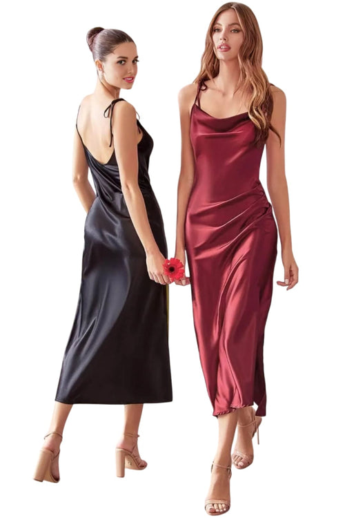 Burgundy Bridesmaid Dresses 2025 Inexpensive Satin Cowl Neck Gown - Prom