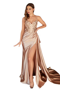 Bustier Satin Prom Dress 2025 Elegant Formal Evening Gown - CHAMPAGNE / 4 - Dress