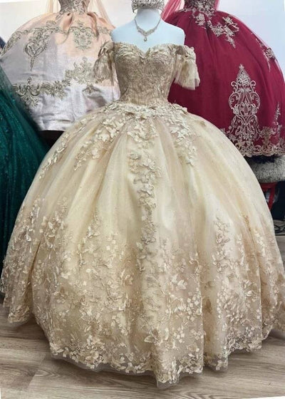 Butterfly Applique Off Shoulder Ball Gown by Bella Princess PQ1021