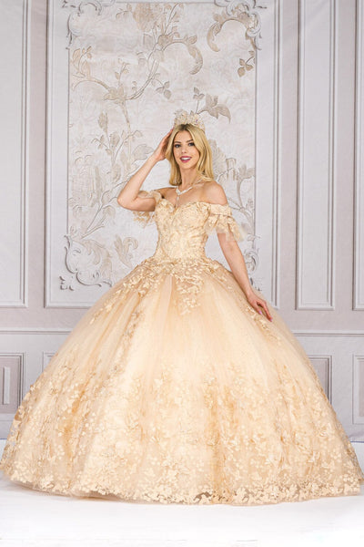 Butterfly Applique Off Shoulder Ball Gown by Bella Princess PQ1021