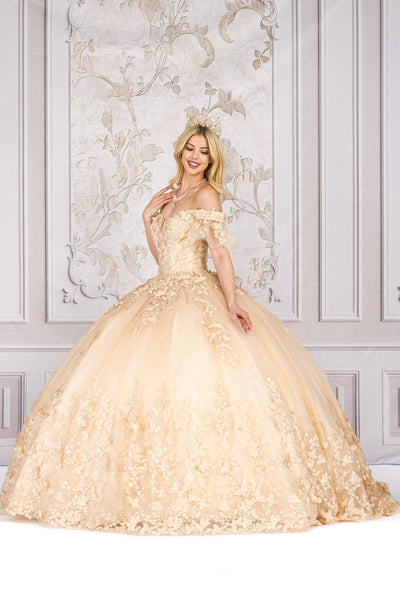 Butterfly Applique Off Shoulder Ball Gown by Bella Princess PQ1021