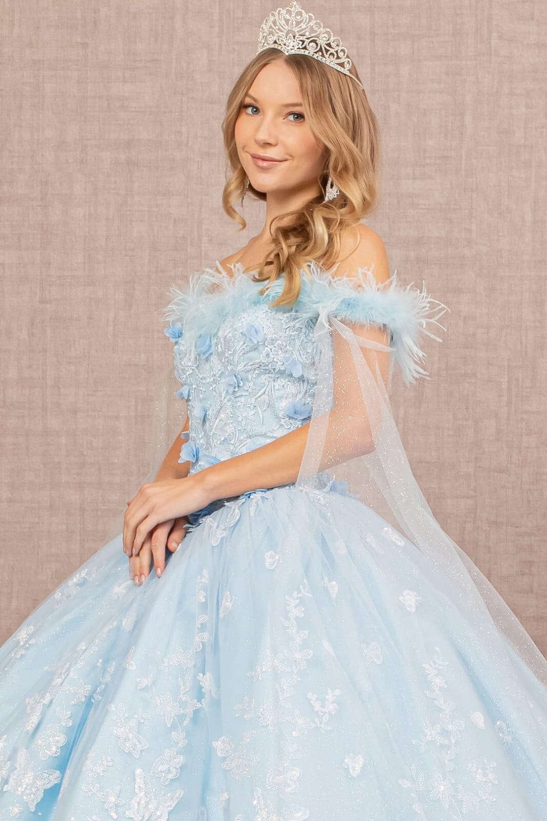 Butterfly Print Off Shoulder Ball Gown by Elizabeth K GL3166 - Quinceanera Dresses
