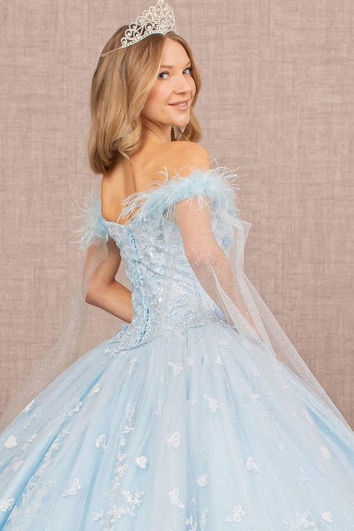 Butterfly Print Off Shoulder Ball Gown by Elizabeth K GL3166 - Quinceanera Dresses
