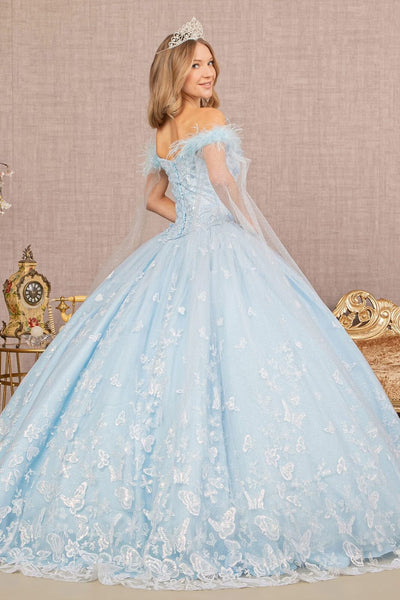 Butterfly Print Off Shoulder Ball Gown by Elizabeth K GL3166 - Quinceanera Dresses