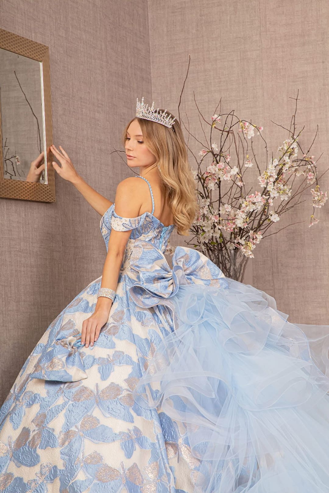 Butterfly Print Ruffled Ball Gown by Elizabeth K GL3174 - Quinceanera Dresses