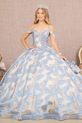 Butterfly Print Ruffled Ball Gown by Elizabeth K GL3174 - XS / Blue - Quinceanera Dresses