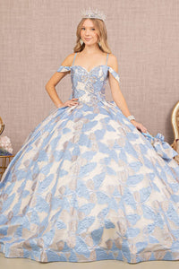 Butterfly Print Ruffled Ball Gown by Elizabeth K GL3174 - XS / Blue - Quinceanera Dresses