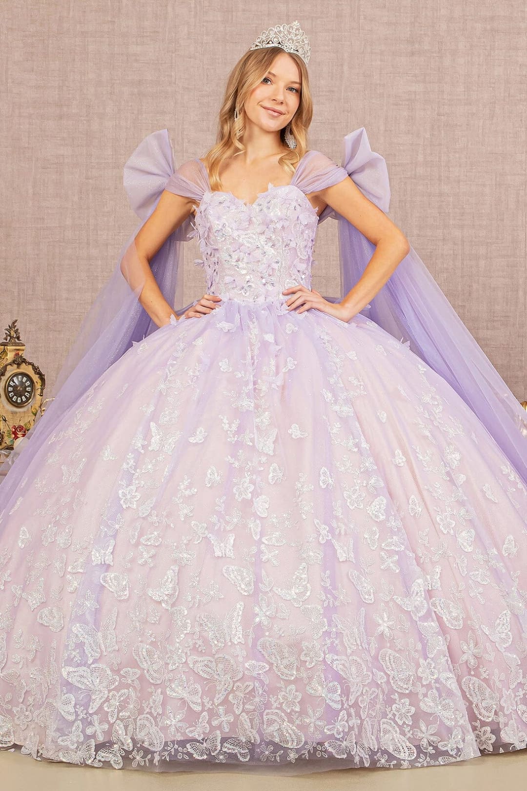 Butterfly Ribbon Sleeve Ball Gown Elizabeth K GL3175