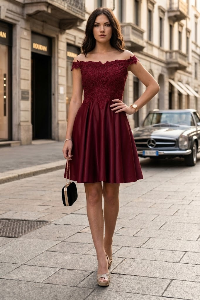 Off The Shoulder Pockets Cocktail A-line short Dress MQ1766