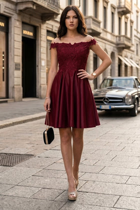 Off The Shoulder Pockets Cocktail A-line short Dress MQ1766