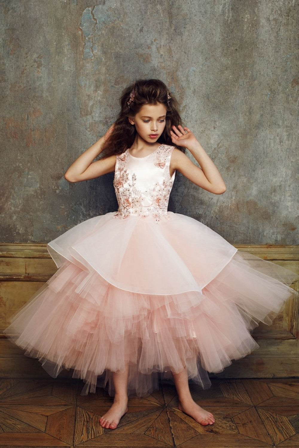 Lace Applique Tulle Ball Gown for Special Occasion Dress with Layered Skirt by Bella Princess C325