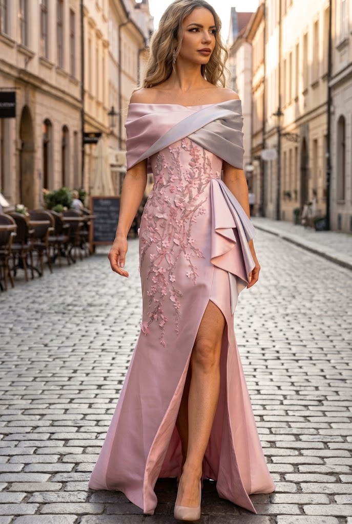 Clearance Terani Couture 252M5324 Evening Off-Shoulder Mermaid Pleated Long Formal Mikado Dress