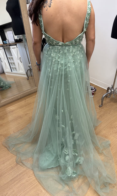 Royal Queen RQ8031 V-Neck Beaded Pearl High Slit Red Carpet Gown