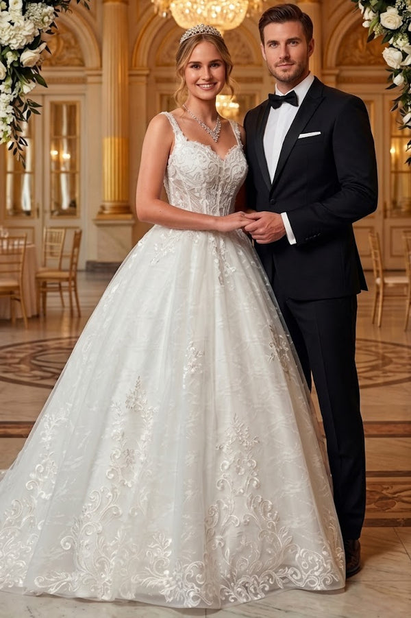 DeKlaire 489 V-Neck A-Line Ball Gown Wedding Dress