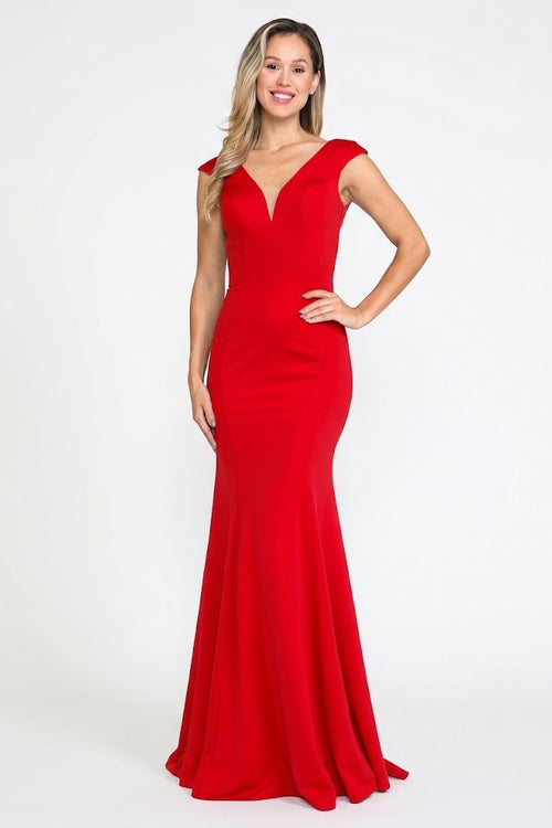 Vestido de noche largo y sencillo de sirena con escote en V para dama de honor, Poly USA 8290