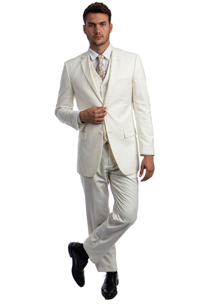 Traje de boda y negocios para hombre, de dos botones y color liso, color marfil