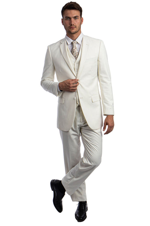 Traje de boda y negocios para hombre, de dos botones y color liso, color marfil