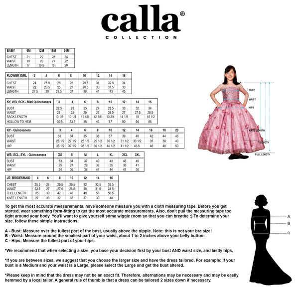 Calla Collection Size Chart