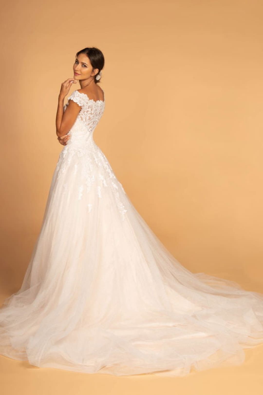 Cap Sleeve Wedding Dress with Lace Appliques by Elizabeth K GL2596 - Wedding Dresses