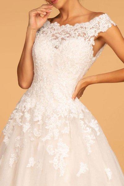 Cap Sleeve Wedding Dress with Lace Appliques by Elizabeth K GL2596 - Wedding Dresses