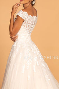 Cap Sleeve Wedding Dress with Lace Appliques by Elizabeth K GL2596 - Wedding Dresses