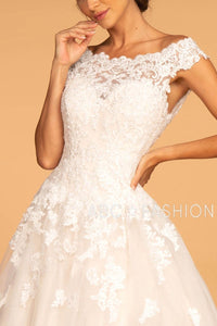 Cap Sleeve Wedding Dress with Lace Appliques by Elizabeth K GL2596 - Wedding Dresses