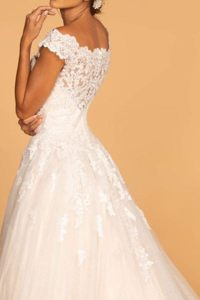 Cap Sleeve Wedding Dress with Lace Appliques by Elizabeth K GL2596 - Wedding Dresses