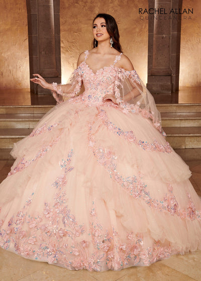Rachel Allan RQ3103 Cape Sleeve Tiered Quinceanera Dress