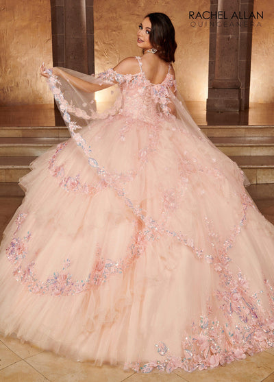 Rachel Allan RQ3103 Cape Sleeve Tiered Quinceanera Dress