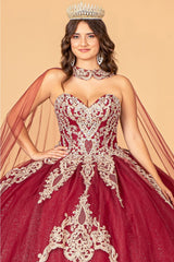 Cape Strapless Glitter Ball Gown by Elizabeth K GL3078 - Quinceanera Dresses