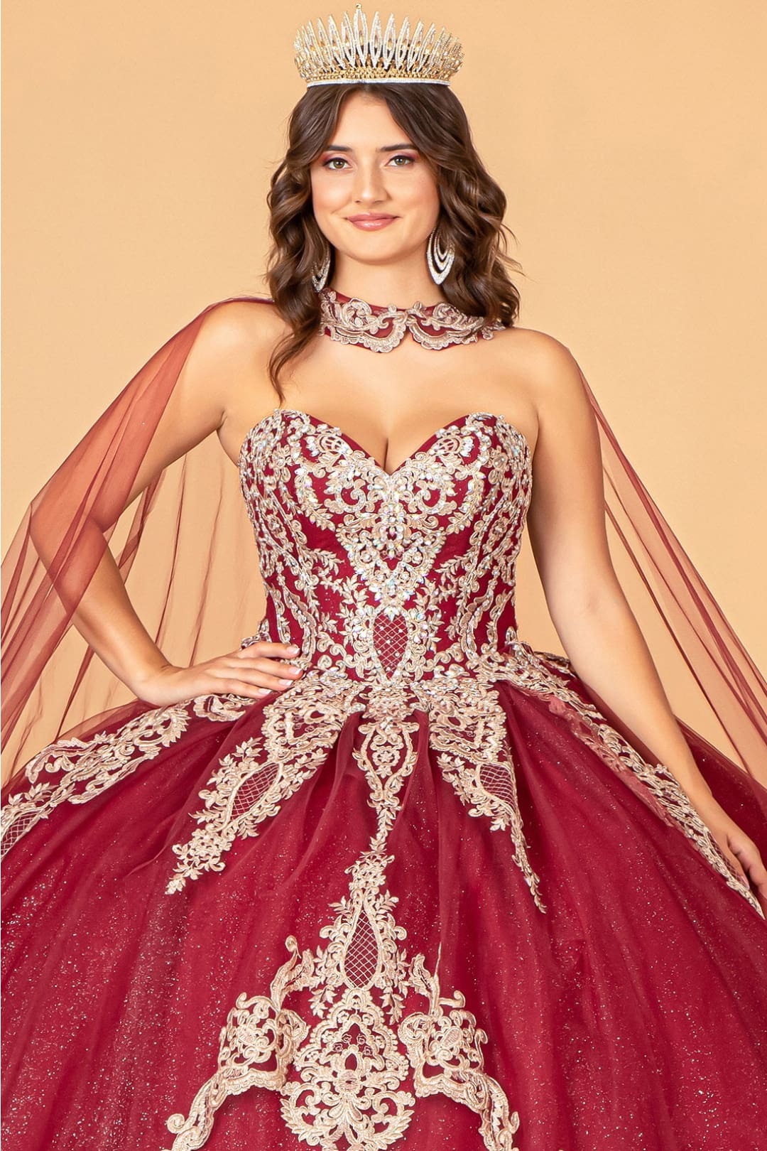 Cape Strapless Glitter Ball Gown by Elizabeth K GL3078 - Quinceanera Dresses