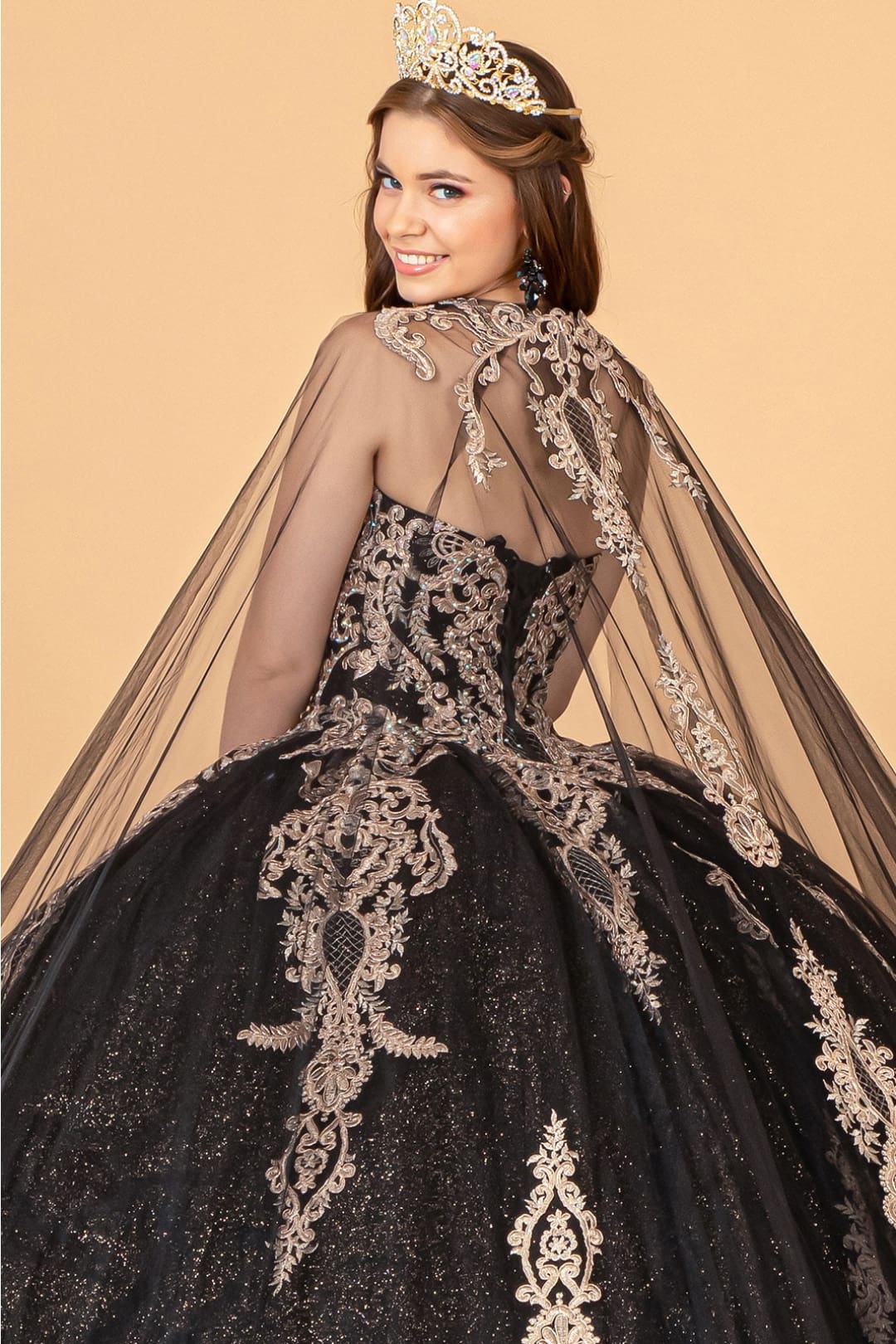 Cape Strapless Glitter Ball Gown by Elizabeth K GL3078 - Quinceanera Dresses