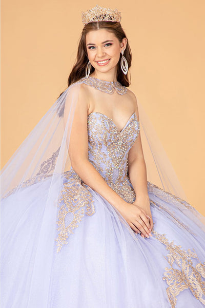Cape Strapless Glitter Ball Gown by Elizabeth K GL3078 - Quinceanera Dresses
