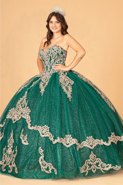 Cape Strapless Glitter Ball Gown by Elizabeth K GL3078 - XS / Green - Quinceanera Dresses