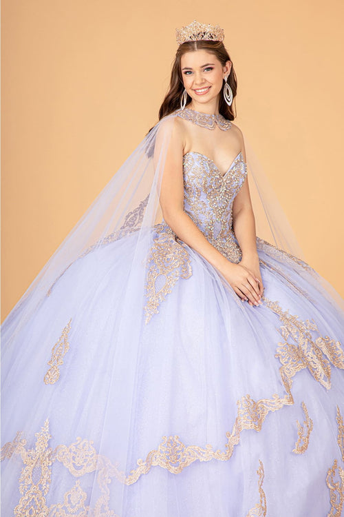 Cape Strapless Glitter Ball Gown by Elizabeth K GL3078 - XS / Lilac - Quinceanera Dresses