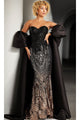 Caped Strapless Beaded Prom Gown: Jovani 38746 - Black/Brown / Apparel & Accessories > Clothing > Dresses