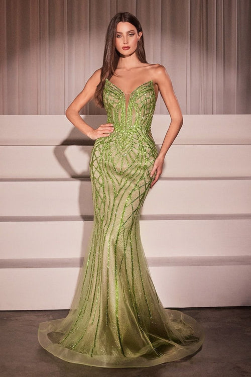 Ladivine CC6018 - Vestido de fiesta sin tirantes con pedrería