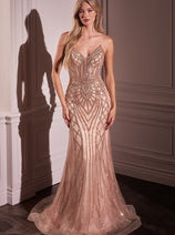 Ladivine CC6018 - Rhinestone Strapless Prom Gown