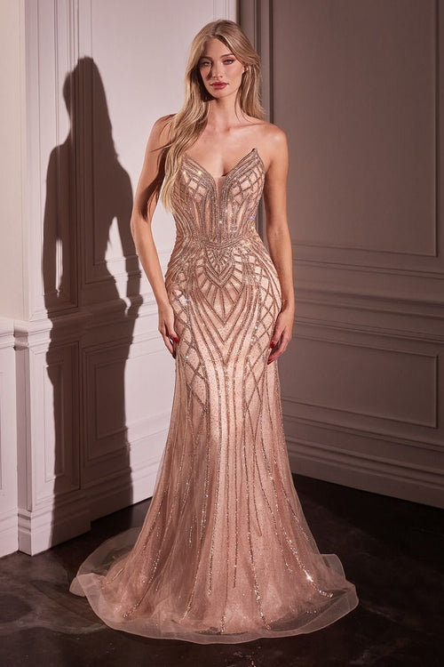 Ladivine CC6018 - Vestido de fiesta sin tirantes con pedrería