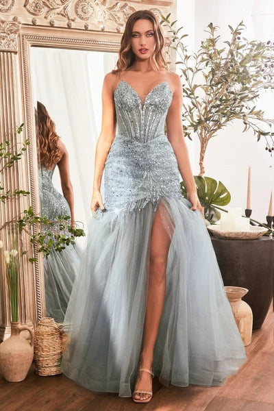 Clearance Smoky Blue Size 14 Strapless Mermaid Prom Dress By Ladivine CD0214